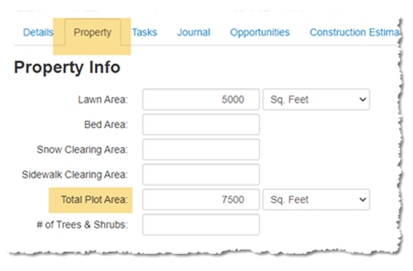 Manage360 Total Plot Area in New Account